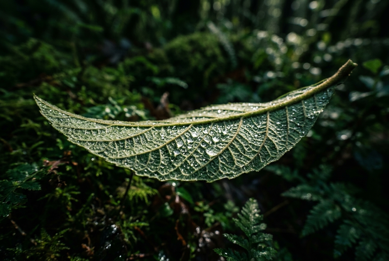 Loquat Leaf vs. Berberine and Mulberry Leaf for Blood Sugar Control: What Actually Works? A single textured loquat leaf illuminated by a ray of sunlight with dewdrops.