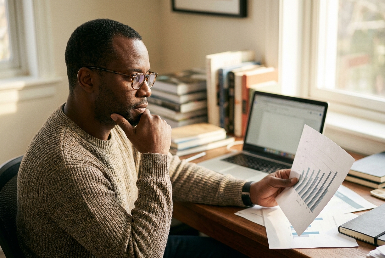Does Chromium Picolinate Actually Help Blood Sugar? Here's What the Human Studies Show Man reviewing a printed research chart at his desk with glasses on