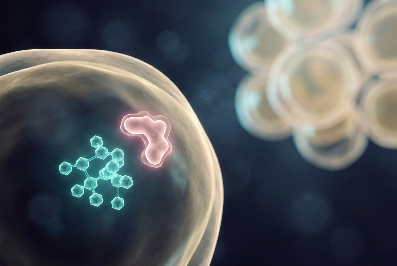 Stylized macro view of glucose and an insulin signal at fat cells